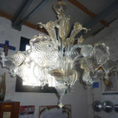 Lampadario murano modello errai in vetro soffiato cristallo e foglia 