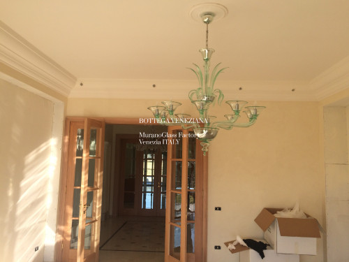 Lampadario moderno in vetro soffiato murano verde modello grace