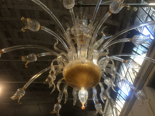 Lampadario modello corolle in vetro murano cristallo e ambra