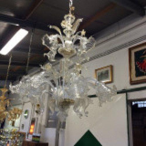 Lampadario murano modello errai in vetro soffiato cristallo e foglia 