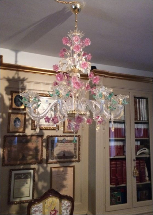 Lampadario in vetro di murano cristallo azzurro e oro modello porto. 