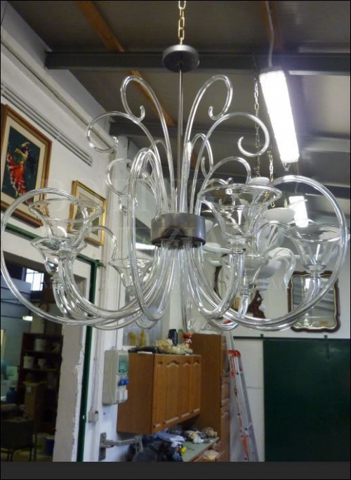 Lampadario vetro soffiato murano stile moderno modello cora colore bi