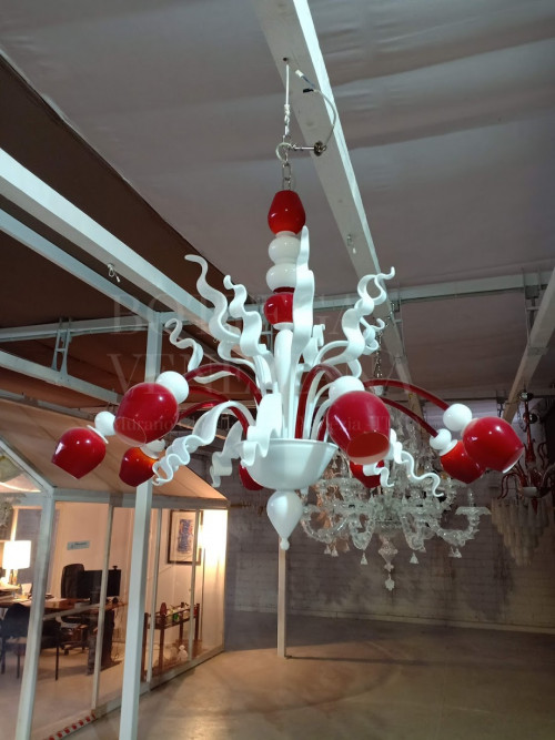 Lampadario moderno in vetro soffiato di murano modello callesrosso bi