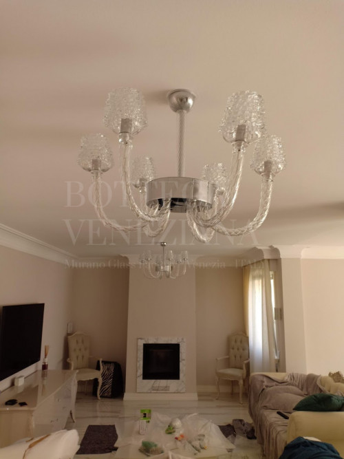 Lampadario moderno in vetro soffiato di murano modello rostri in cris