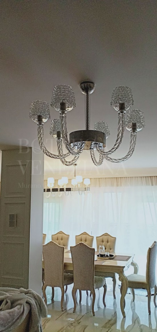 Lampadario moderno in vetro soffiato di murano modello rostri in cris