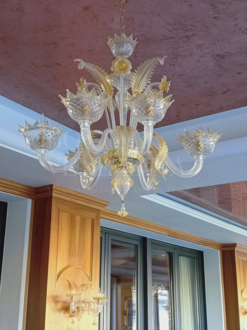 Lampadario classico modello zosma in vetro soffiato di murano cristal