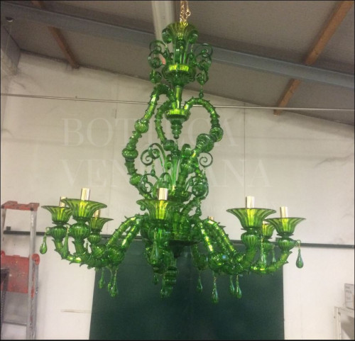 Lampadario Murano Verde Liscio