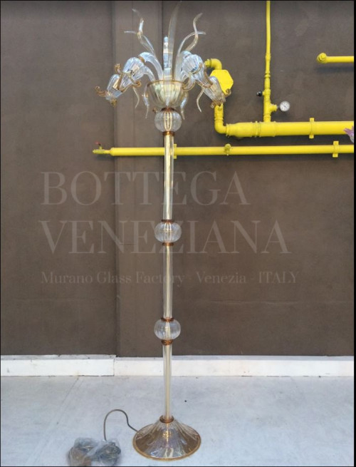 Lampadario modello corolle in vetro murano cristallo e ambra