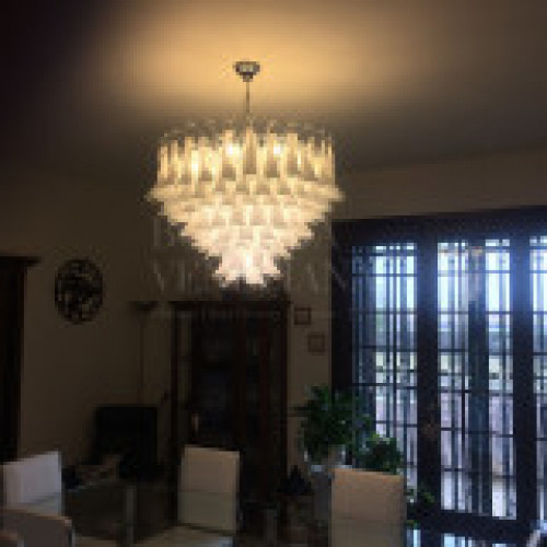 Lampadario vintage in vetro murano cristallo e ambra modello artemide