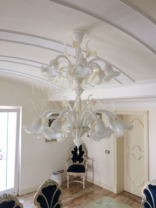 Lampadario murano modello errai in vetro soffiato cristallo e foglia 