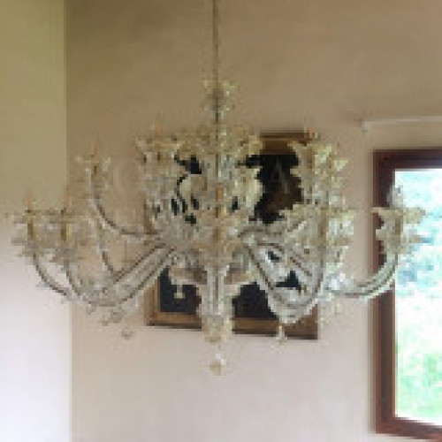 Lampadario ca rezzonico in vetro soffiato di murano cristallo e fogli