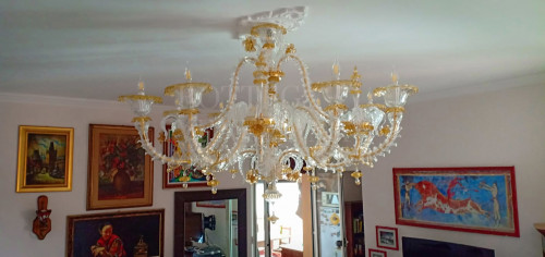 Lampadario in vetro di murano, stile rezzonico, modello gaia. realizz