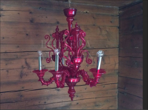 Lampadario stile ca rezzonico modello rosso in vetro soffiato di mura