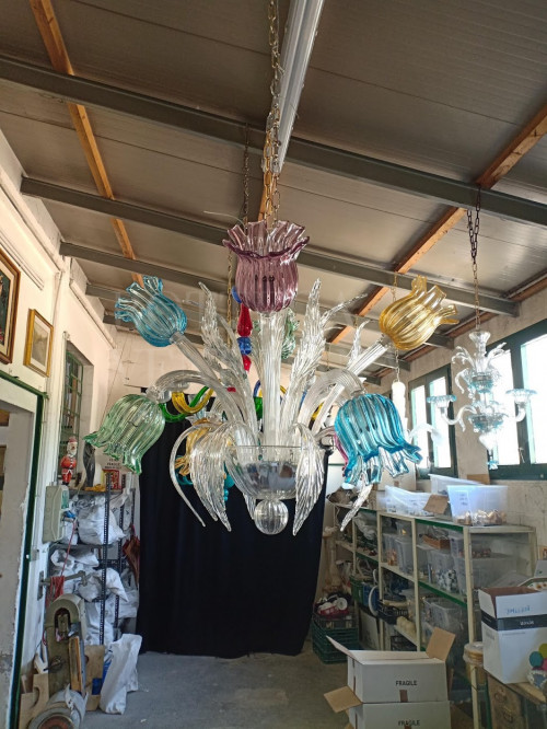 Lampadario moderno modello musa in vetro soffiato di murano cristallo