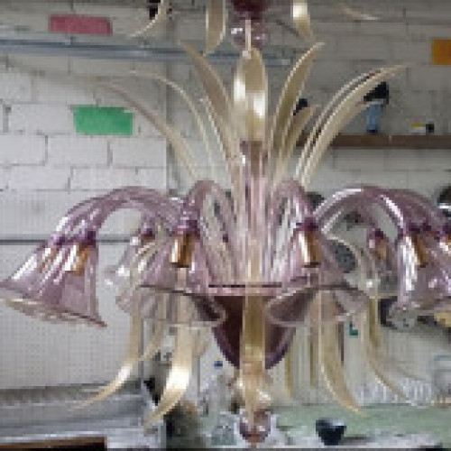 Chandelier model noemi in blown murano glass amethyst color decorated