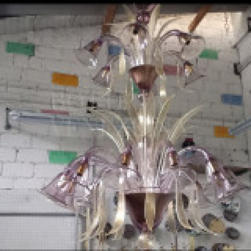 Chandelier model noemi in blown murano glass amethyst color decorated