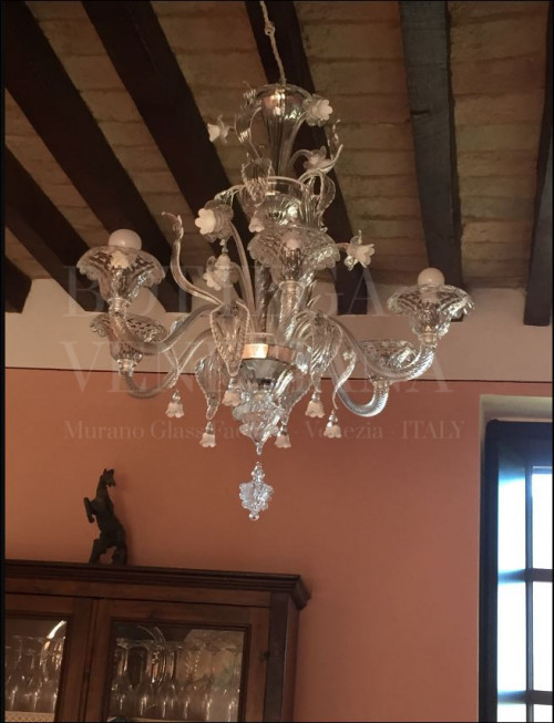 Epoca chandelier in murano crystal blown glass. restoration of antiqu