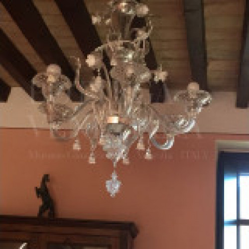 Epoca chandelier in murano crystal blown glass. restoration of antiqu