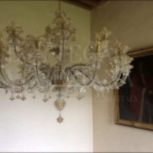 Lampadario ca rezzonico in vetro soffiato di murano cristallo e fogli