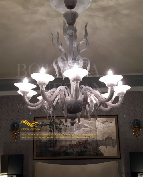 Lampadario moderno modello kappa in vetro soffiato murano colore amet