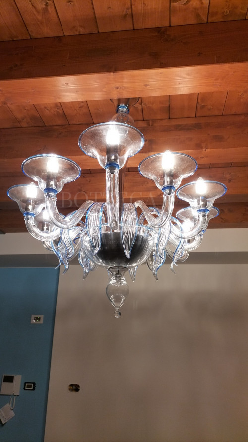 Lampadario murano moderno modello echo cristallo filo blu