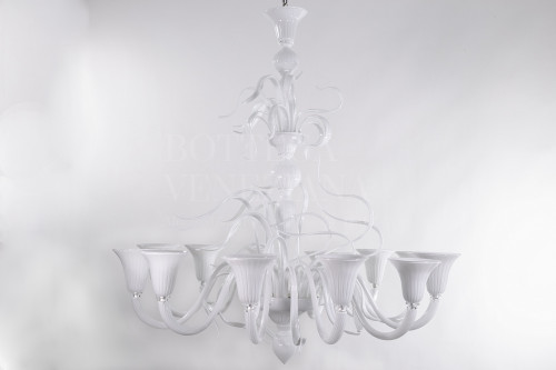 Lampadario moderno  in vetro di murano bianco modello angel realizzat