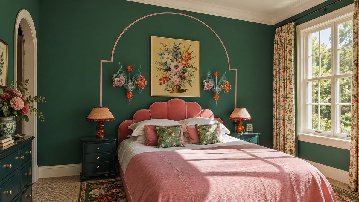Coppia di applique a fiori in vetro di Murano in una camera da letto