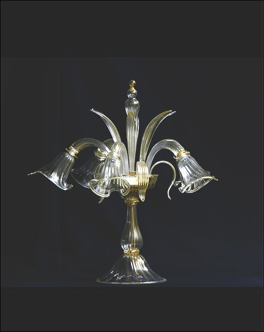 Bottega Veneziana | Flambeau in vetro soffiato di Murano cristallo decorato con foglia or