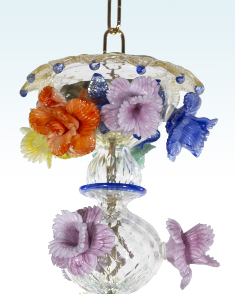 Bottega Veneziana | Lampadario Murano  AZZURRO floreale in cristallo multicolor