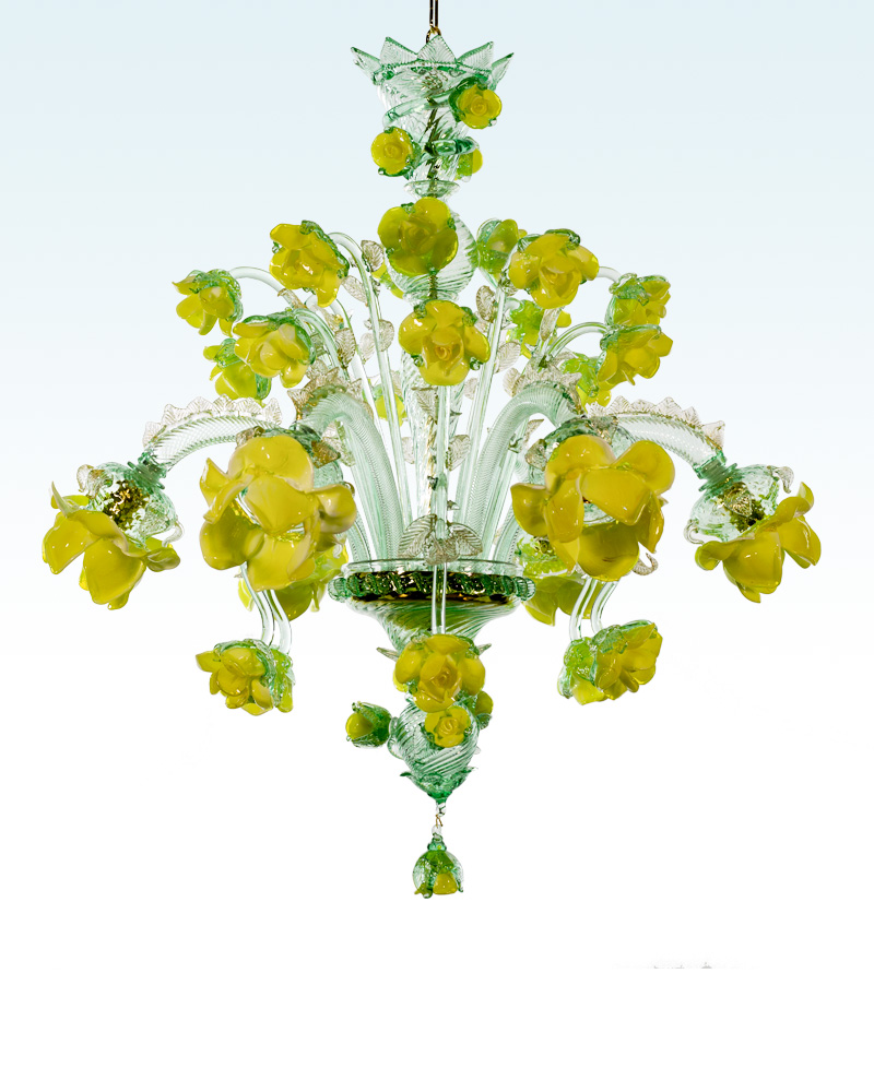 Bottega Veneziana | Lampadario floreale vetro Murano verde e giallo modello POSITANO