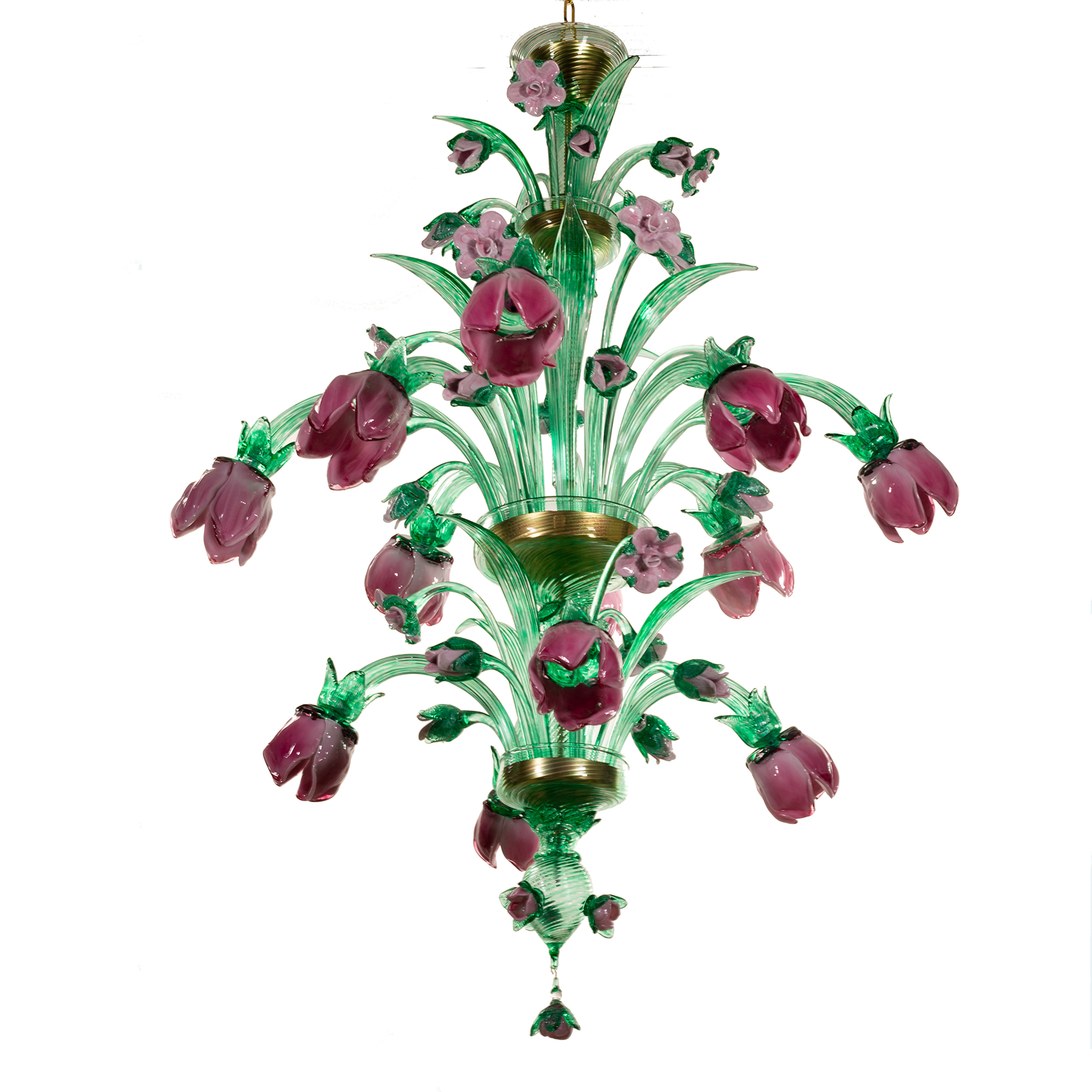 Bottega Veneziana | Lampadario floreale vetro soffiato e fiori in pasta modello PRIMAVERA