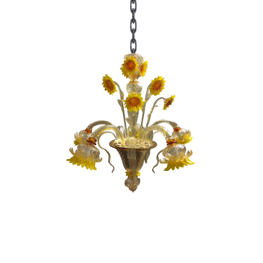 Bottega Veneziana | Lampadario floreale in vetro soffiato di Murano modello GIRASOLI-5 re