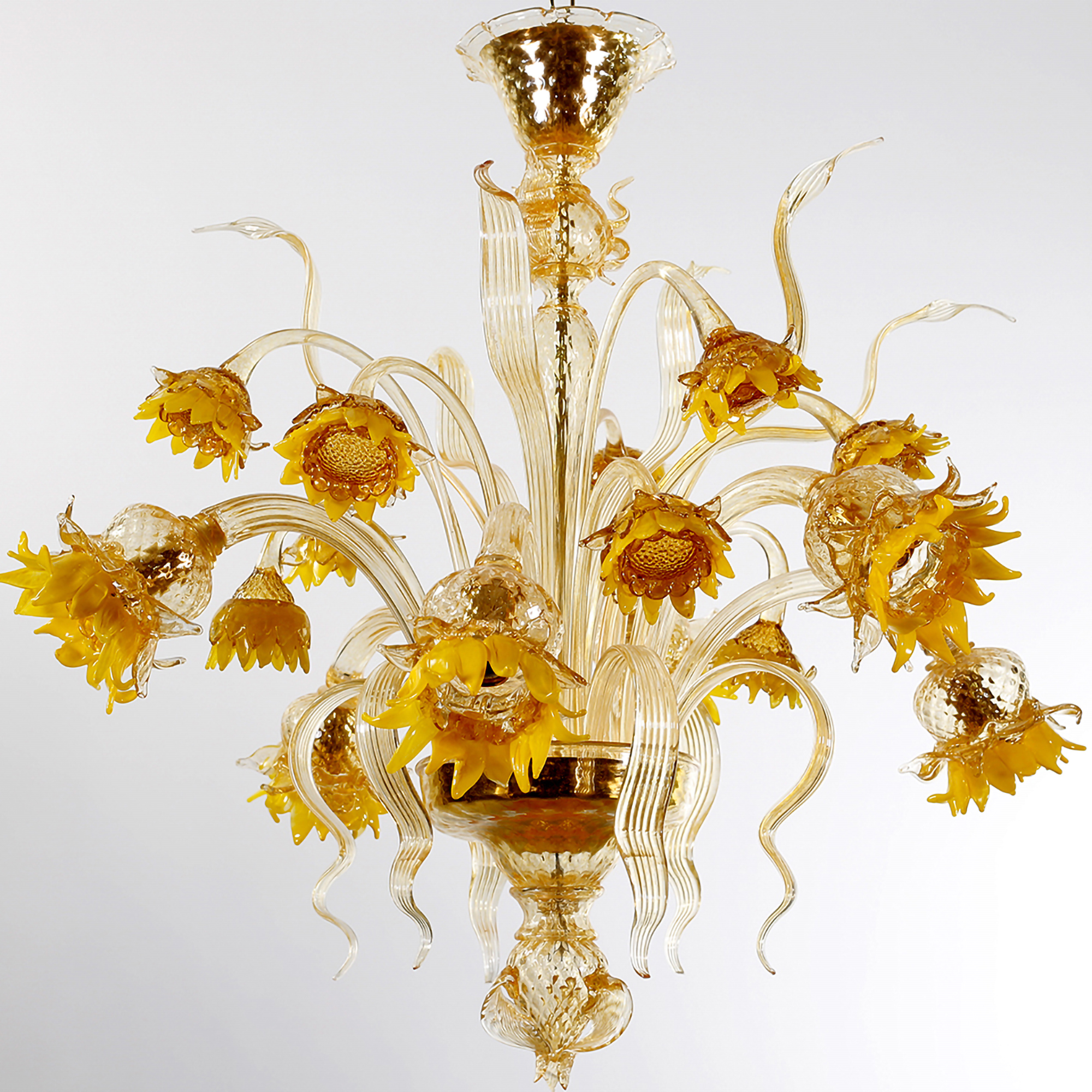 Bottega Veneziana | Lampadario floreale in vetro soffiato di Murano modello GIRASOLI-8 re