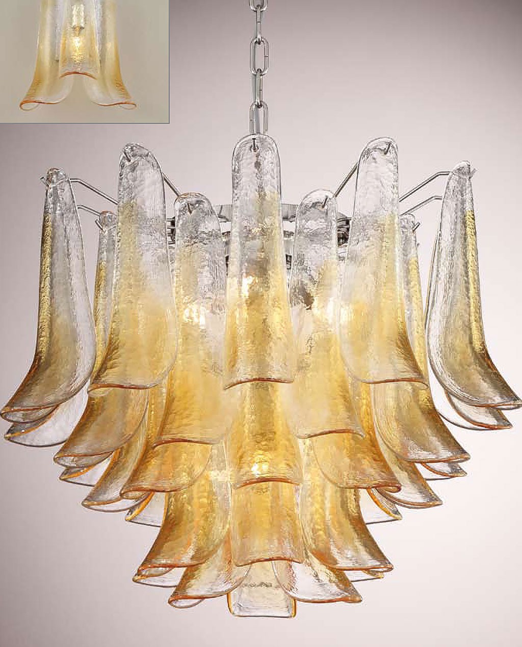 Bottega Veneziana | Lampadario Vintage in vetro Murano cristallo e ambra modello ARTEMIDE