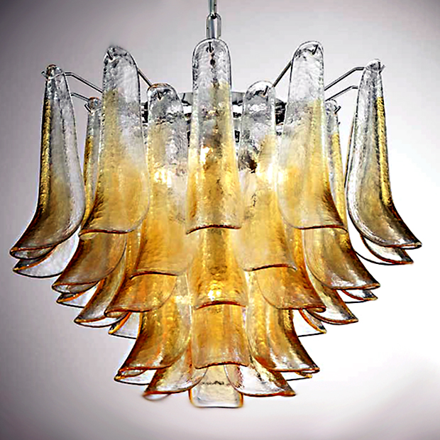 Bottega Veneziana | Lampadario Vintage in vetro Murano cristallo e ambra modello ARTEMIDE